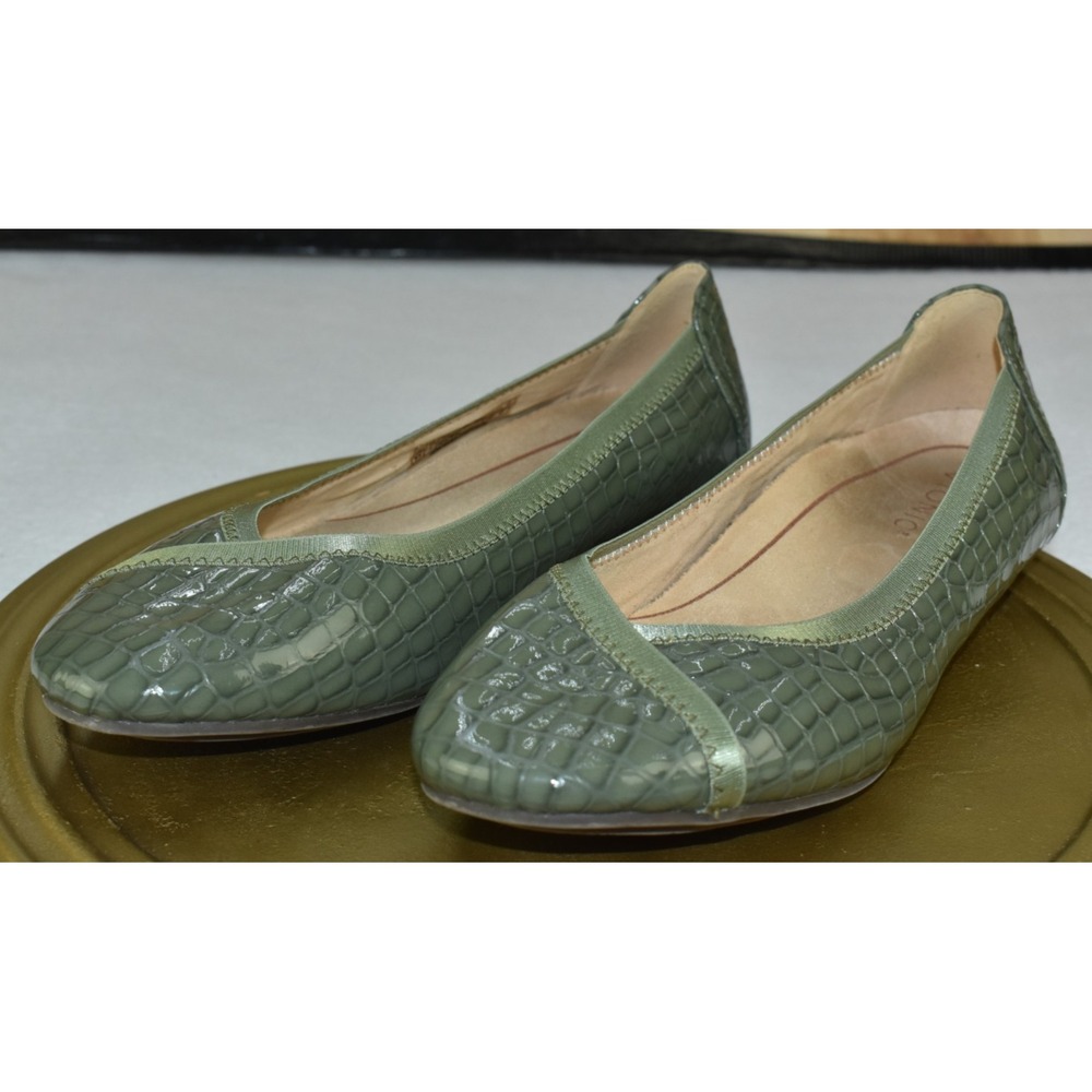 Vionic Caroll Ballet Women Flats 9.5 Green Patent Leather Crocodile Print Shoes
